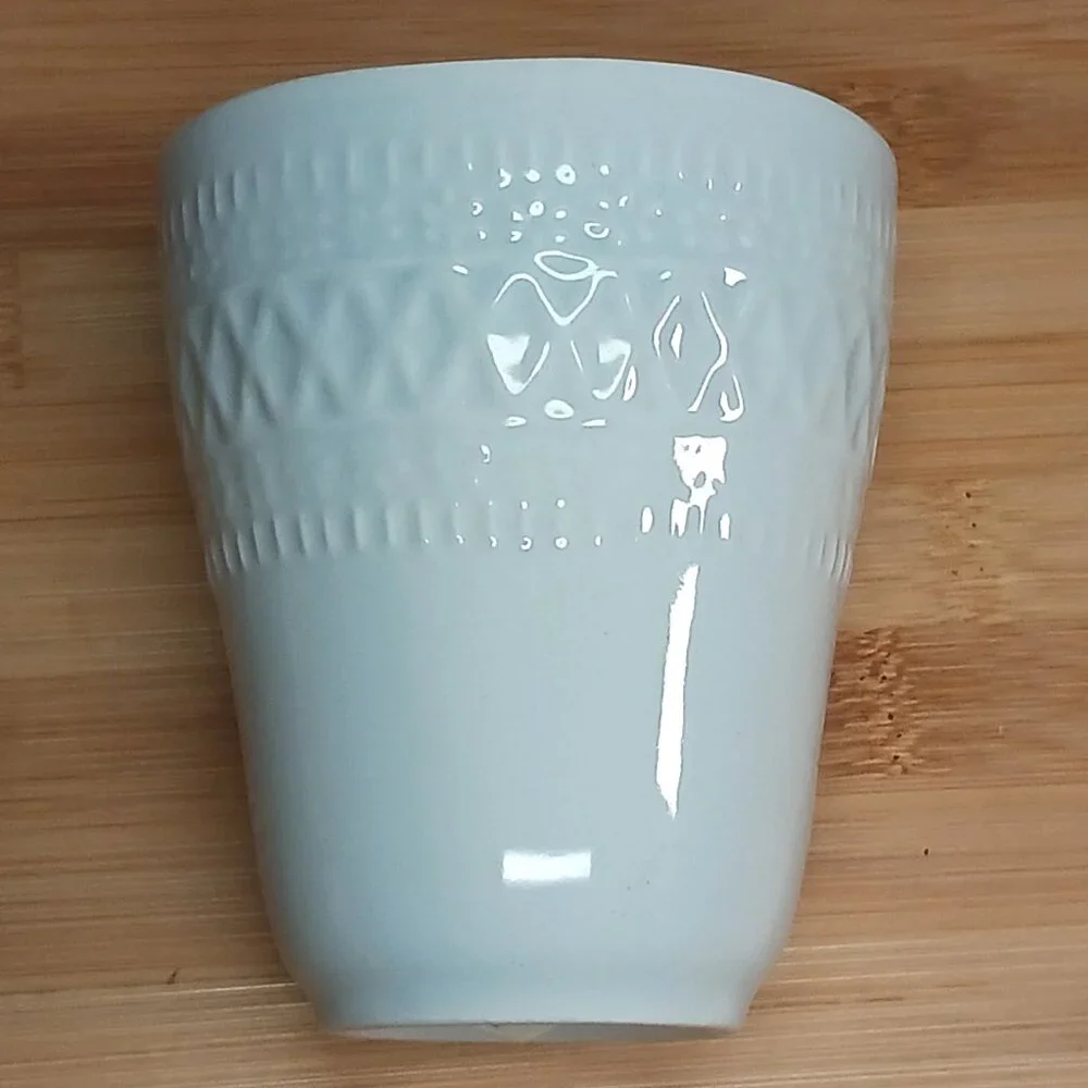 IKEA Sommar 2017 Embossed Lace 8oz Porcelain Cup Light Gray Glazed 103.418.19
